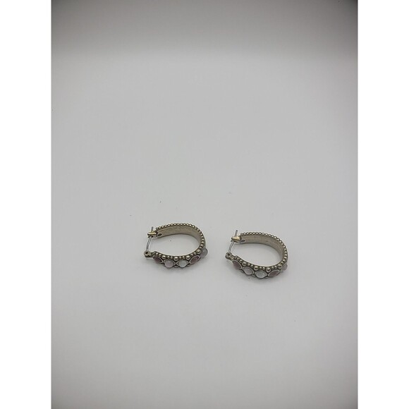 Vintage Gold Tone Hoop Earrings Stones Pierced Jewelry Costume - Picture 8 of 10